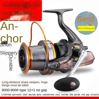 Модель 9000 металлическое рыболовное колесо с наклонным горлышком, рыболовное колесо с длинным забросом, рыболовная леска, якорное удилище, якорное рыболовное колесо