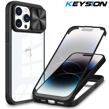 KEYSION 360-Градусный Чехол с Полным покрытием для iPhone 14 Pro Max 14 Plus, Защита объектива Слайд-камеры, Чехол для телефона для iPhone 13 12 11