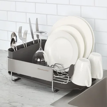 Компактная подставка для посуды из нержавеющей стали, серый атлас, кухонные принадлежности, органайзер для дома