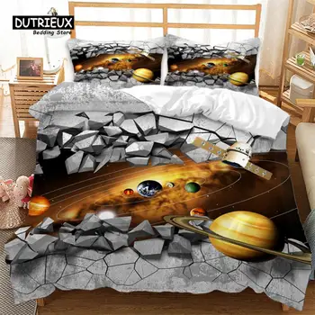 Комплект Пододеяльников для Пуховых Одеял Galaxy Twin King Queen Вселенная Звездное Небо Планета Комплект Постельных Принадлежностей Из Микрофибры 3D Broken Space Series Одеяло Чехол
