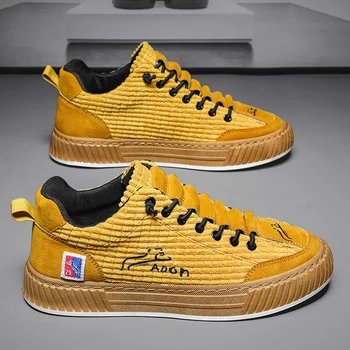 Модные Желтые парусиновые кроссовки, мужская Удобная повседневная обувь на платформе, Оригинальные мужские кроссовки в стиле хип-хоп, Дизайнерская мужская Вулканизированная обувь